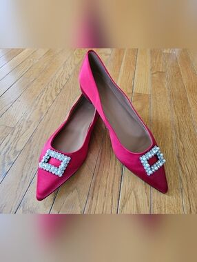 J.Crew Red Satin Pointed Toe Flats w/ Crystal Buckle – Size 12 NWOB